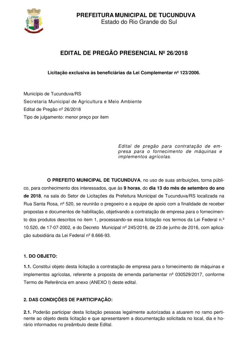 AVISO DE LICITAÇÃO PREGÃO PRESENCIAL Nº 26_2018