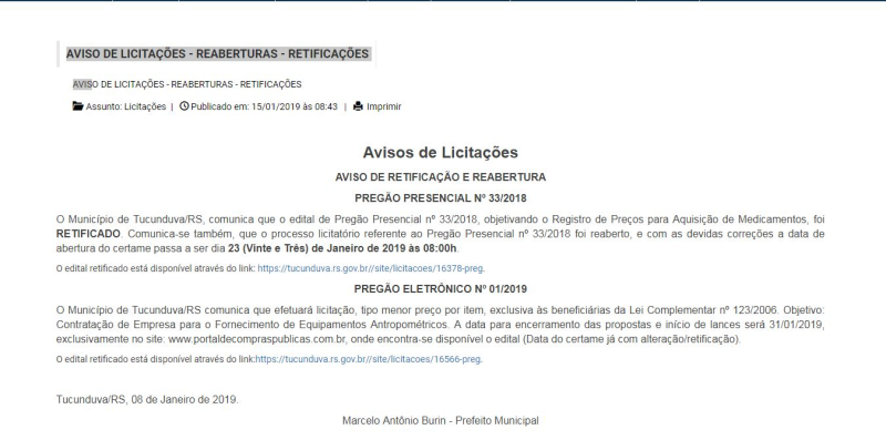 AVISO DE LICITAÇÕES - REABERTURAS - RETIFICAÇÕES