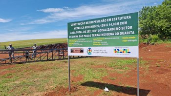 <p><strong>Obra de pavilh&atilde;o em estrutura met&aacute;lica &eacute; iniciada na Terra Ind&iacute;gena do Guarita.</strong></p>