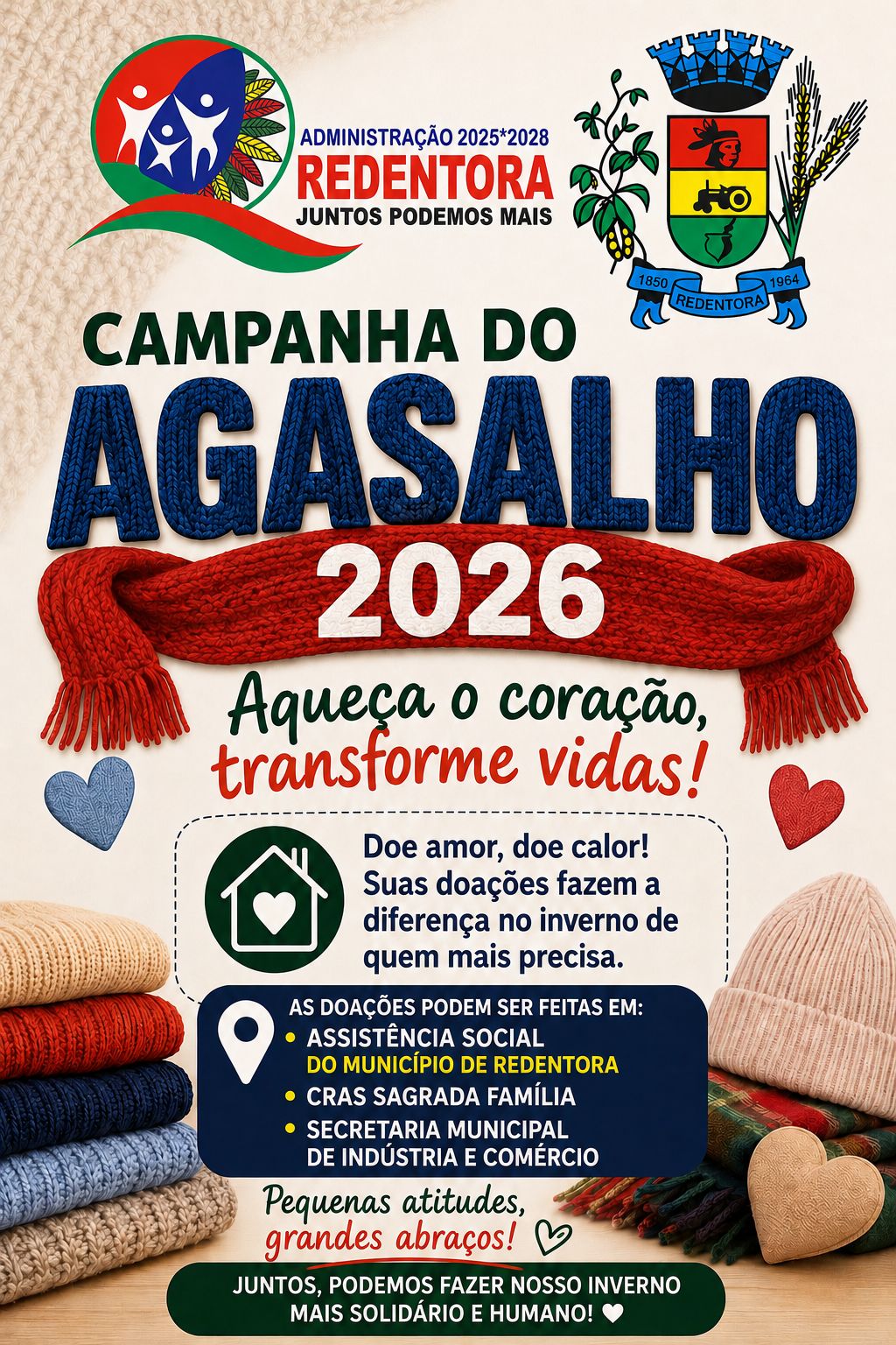 Administra&ccedil;&atilde;o Municipal lan&ccedil;a Campanha do Agasalho 2026 em Redentora.