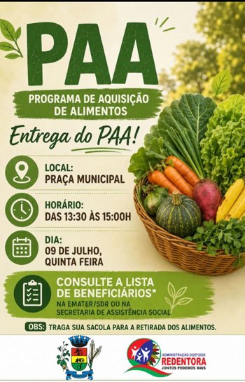 Programa de Aquisi&ccedil;&atilde;o de Alimentos - PAA realizar&aacute; entrega