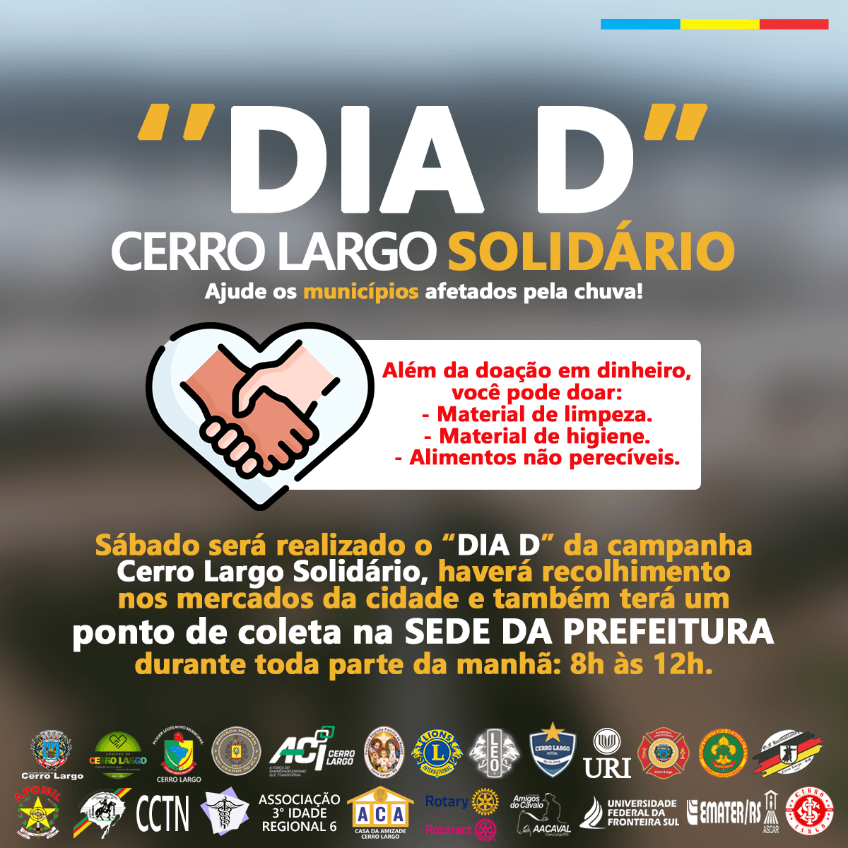 <p>AMANH&Atilde; &Eacute; O DIA "D" DA CAMPANHA CERRO LARGO SOLID&Aacute;RIO</p>