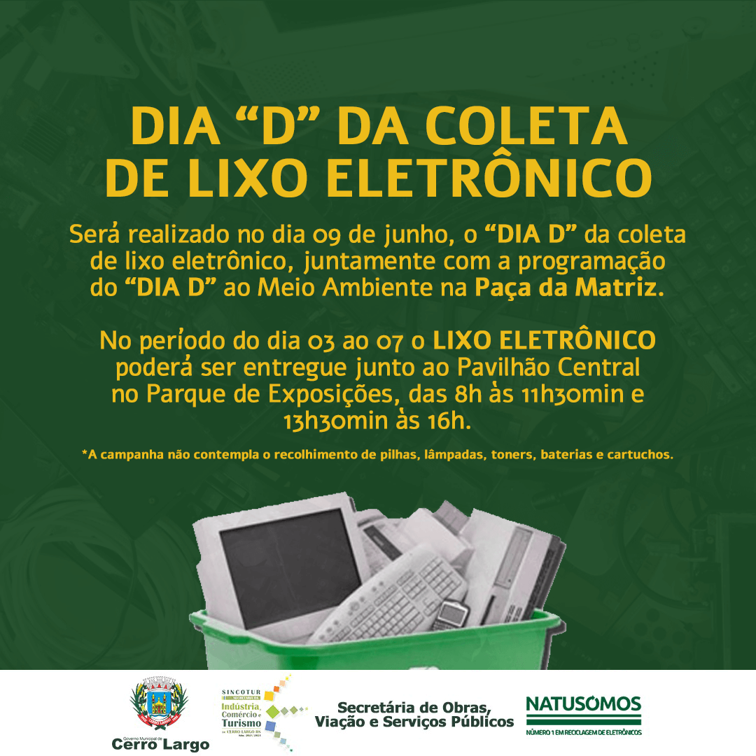 <p>&Eacute; HORA DE DESCARTAR! APROVEITE COLETA DE LIXO ELETR&Ocirc;NICO!</p>