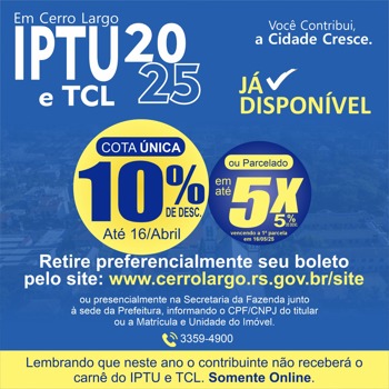 <h3>IPTU e TCL 2025 est&atilde;o dispon&iacute;veis nos canais oficiais da Prefeitura</h3>