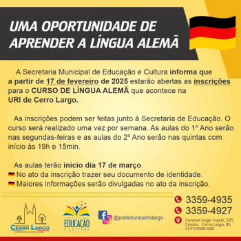 <p><span style="font-family: Arial, sans-serif;"><span style="font-size: small;"><strong>UMA OPORTUNIDADE DE APRENDER A L&Iacute;NGUA ALEM&Atilde;</strong></span></span></p>