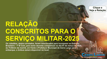 <p>RELA&Ccedil;&Atilde;O CONSCRITOS PARA O SERVI&Ccedil;O MILITAR-2025</p>