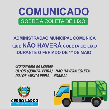 <p>Comunicado - Coleta de Lixo no Feriado</p>