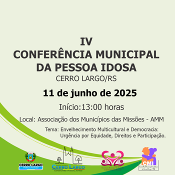 <p align="justify"><span style="font-family: Times New Roman, serif;"><span style="color: #3d4a4c;">IV CONFER&Ecirc;NCIA MUNICIPAL DA PESSOA IDOSA - CERRO LARGO/RS</span></span></p>