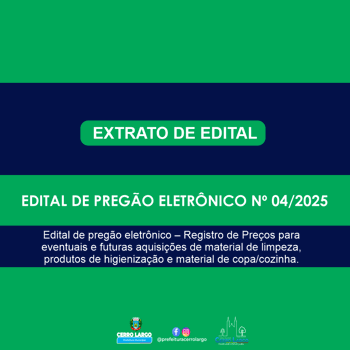 <h3 class="heading">Edital de preg&atilde;o eletr&ocirc;nico &ndash; Registro de Pre&ccedil;os para eventuais e futuras aquisi&ccedil;&otilde;es de material de limpeza, produtos de higieniza&ccedil;&atilde;o e material de copa/cozinha.</h3>