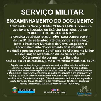 <p align="justify">SERVI&Ccedil;O MILITAR - ENCAMINHAMENTO DO DOCUMENTO</p>
