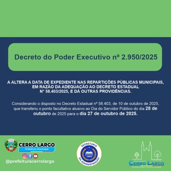 <p>DECRETO DO PODER EXECUTIVO N&ordm; 2.950, DE 20 DE OUTUBRO DE 2025.</p>