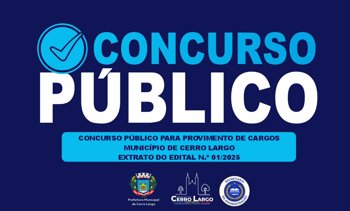 <p align="left"><span style="color: #000000;"><span style="font-size: small;">CONCURSO P&Uacute;BLICO PARA PROVIMENTO DE CARGOS - Poder Executivo<br />MUNIC&Iacute;PIO DE CERRO LARGO</span></span></p>
<p align="left">&nbsp;</p>