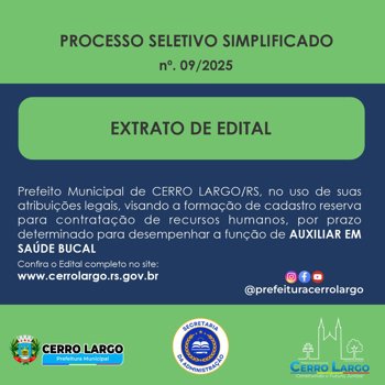 <p>EXTRATO DE EDITAL<br />PROCESSO SELETIVO SIMPLIFICADO n&ordm;. 09/2025</p>