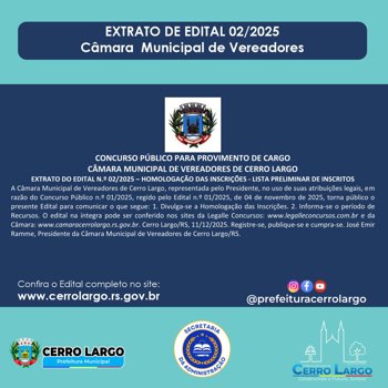 <p><span style="font-size: small;"><strong>EXTRATO DO EDITAL N.&ordm; 02/2025 - CMV</strong></span></p>