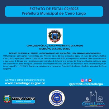 <p><span style="font-size: small;"><strong>EXTRATO DO EDITAL N.&ordm; 02/2025 - PMCL</strong></span></p>