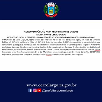 <p><strong>EXTRATO DO EDITAL N.&ordm; 09/2026 - PMCL</strong></p>