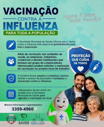 VACINA&Ccedil;&Atilde;O CONTRA A&nbsp;INFLUENZA&nbsp;PARA TODA A POPULA&Ccedil;&Atilde;O