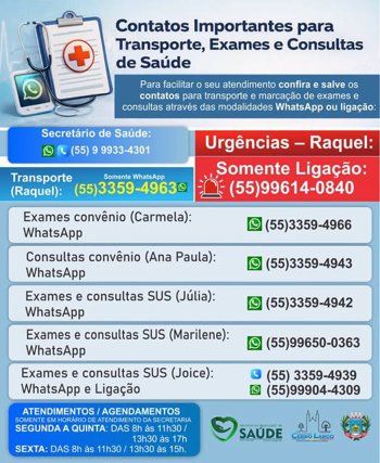 Contatos Importantes para Transporte, Exames e Consultas de Sa&uacute;de