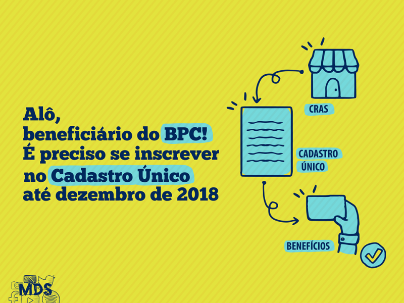 BENEFICIÁRIOS DO BPC PRECISAM SE INSCREVER NO CADASTRO ÚNICO ATÉ DEZEMBRO DE 2018.