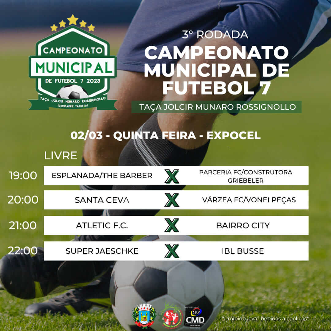 ACONTECE HOJE A 3° RODADA DO CAMPEONATO MUNICIPAL DE FUTEBOL 7