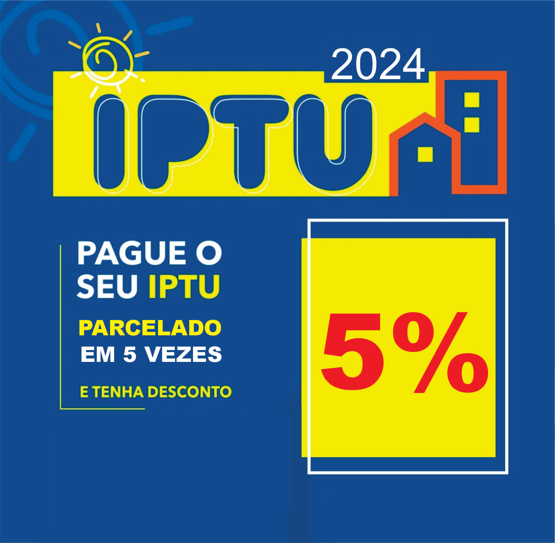 <p>IPTU 2024 PARCELADO COM 5% DE DESCONTO EM CADA PARCELA</p>