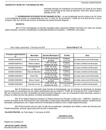 <p><strong>HOMOLOGA&Ccedil;&Atilde;O DECRETO N&ordm; 1.618, 18 DE FEVEREIRO DE 2025</strong></p>
