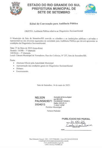 <p>EDITAL DE CONVOCA&Ccedil;&Atilde;O PARA AUDI&Ecirc;NCIA P&Uacute;BLICA.</p>