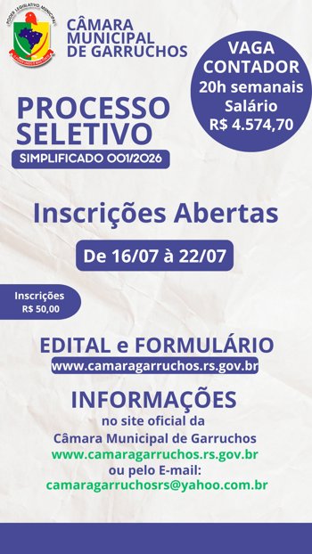 Processo seletivo simplificado N.&ordm; 001/2026 para cargo de contador(a)