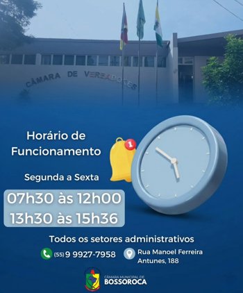 <p>Hor&aacute;rio de funcionamento da C&acirc;mara Municipal</p>