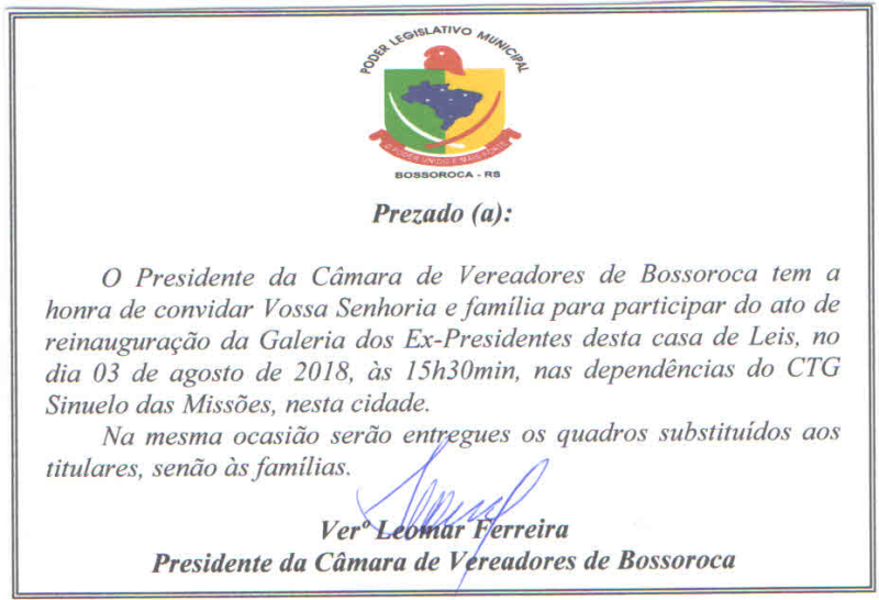 Reinauguração da Galeria de Ex-Presidentes da Câmara
