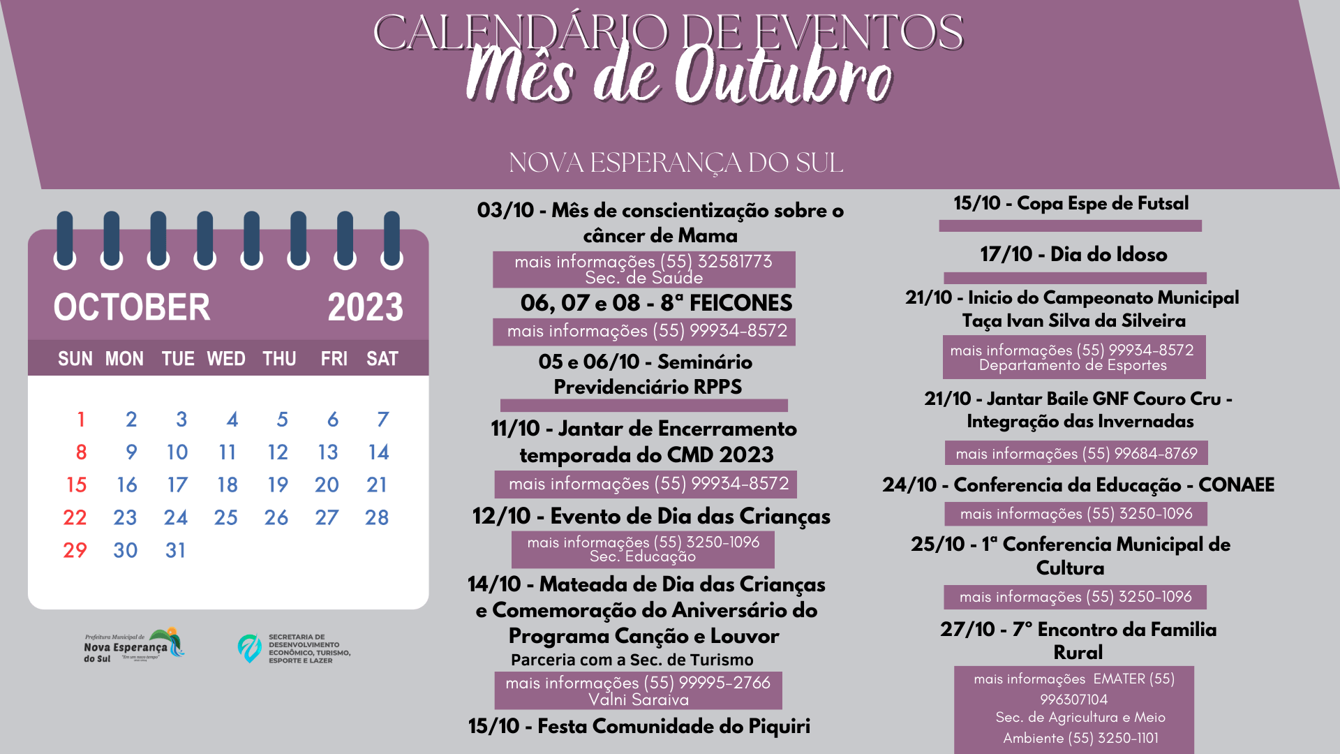 Calendário de Eventos - Mês 10
