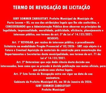 <p><span class="fontstyle0">TERMO DE REVOGA&Ccedil;&Atilde;O DE LICITA&Ccedil;&Atilde;O</span></p>