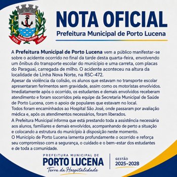 NOTA OFICIAL ACIDENTE ONIBUS ESCOLAR